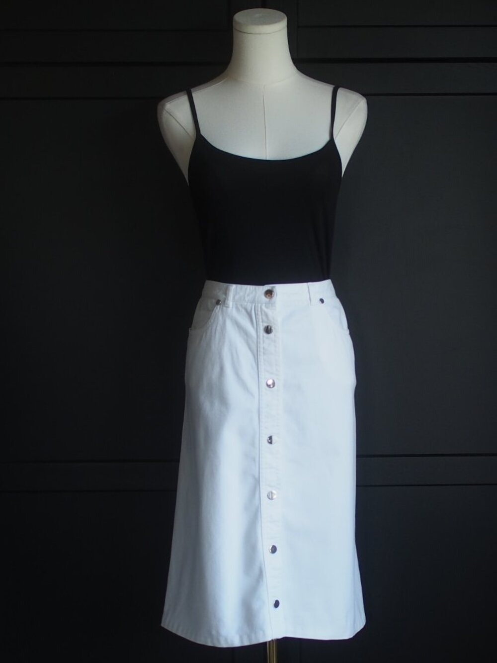 Jaeger | Vintage Denim White A-Line Midi Skirt